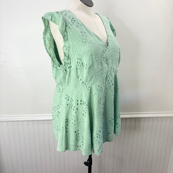Torrid 2X Babydoll Tank Top Blouse Eyelet Ruffle Green Fairy Cottage Coquette - Picture 3 of 15